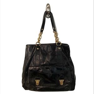 Coach Poppy Pushoock Black and Gold Bag